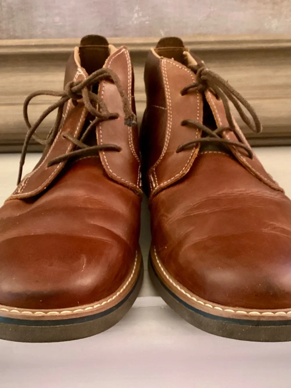 Men's Nunn Bush Barklay Plain Toe Chukka Brandy Crazy Horse Leather 9.5 M Boots